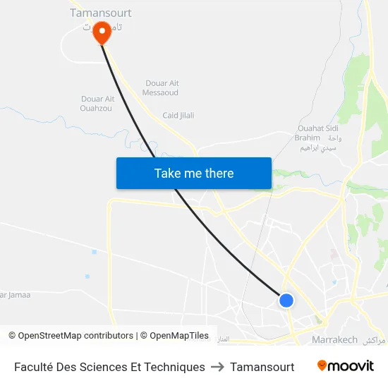 Faculté Des Sciences Et Techniques to Tamansourt map