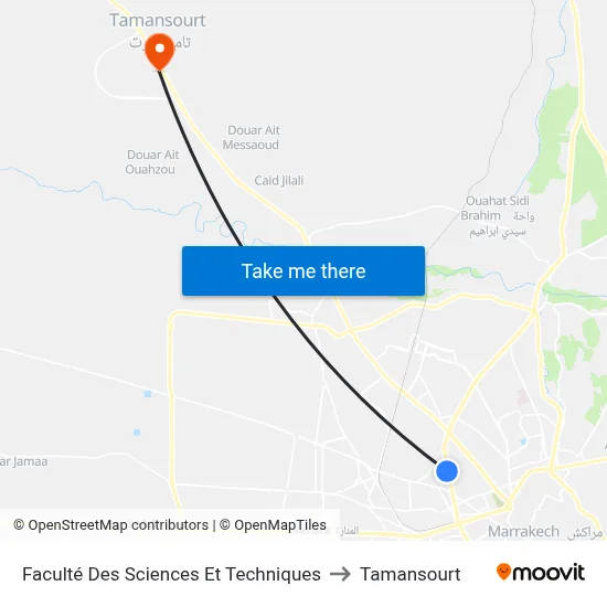 Faculté Des Sciences Et Techniques to Tamansourt map