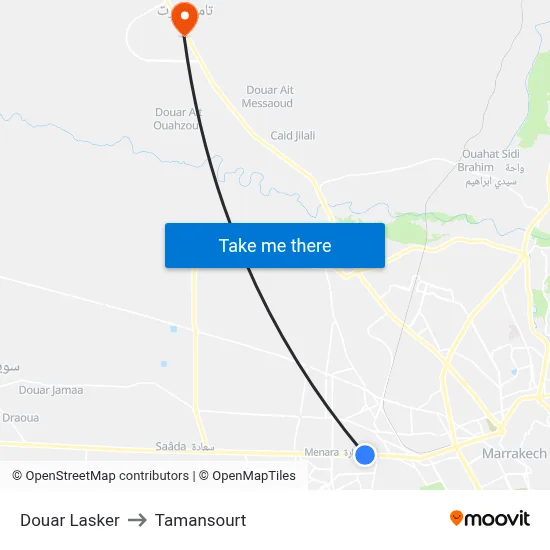 Douar Lasker to Tamansourt map