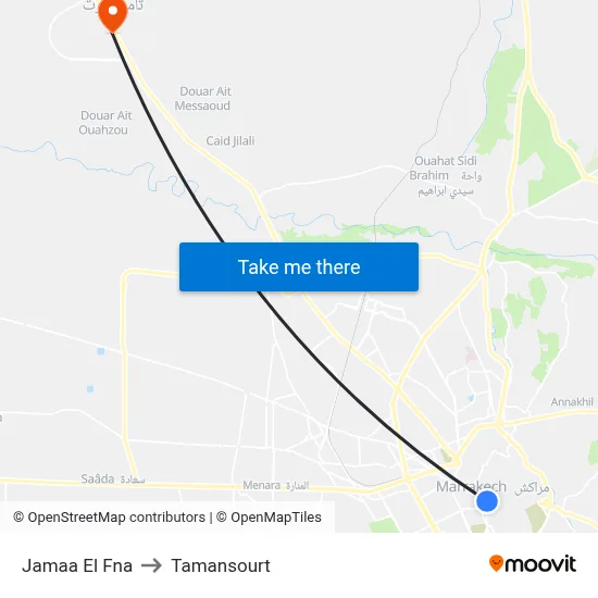 Jamaa El Fna to Tamansourt map