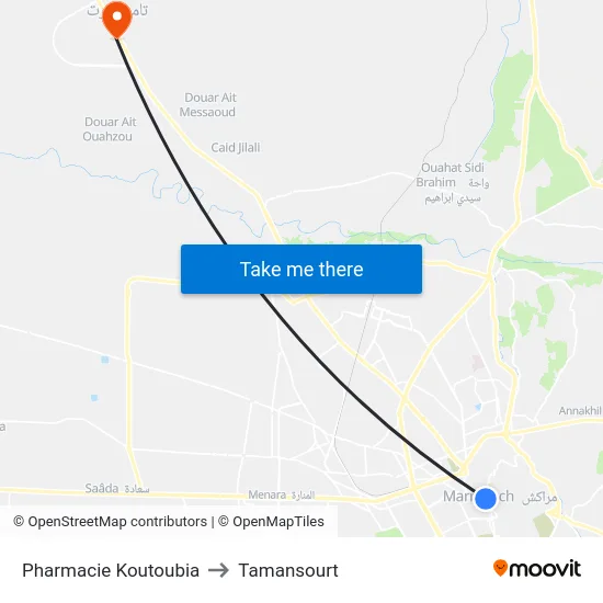 Pharmacie Koutoubia to Tamansourt map
