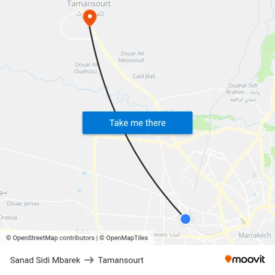 Sanad Sidi Mbarek to Tamansourt map
