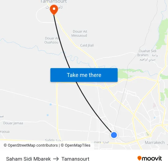 Saham Sidi Mbarek to Tamansourt map