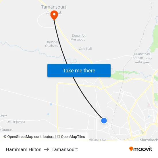 Hammam Hilton to Tamansourt map
