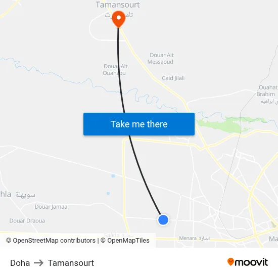 Doha to Tamansourt map