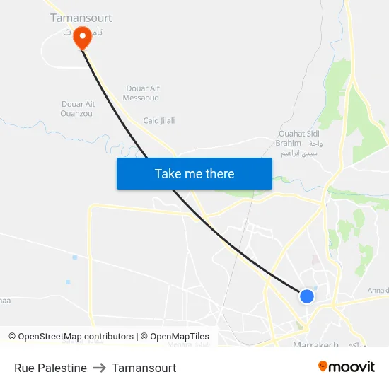 Rue Palestine to Tamansourt map