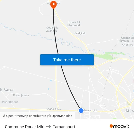 Douar Iziki Commune to Tamansourt map