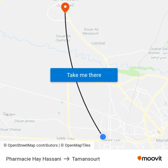 Pharmacie Hay Hassani to Tamansourt map