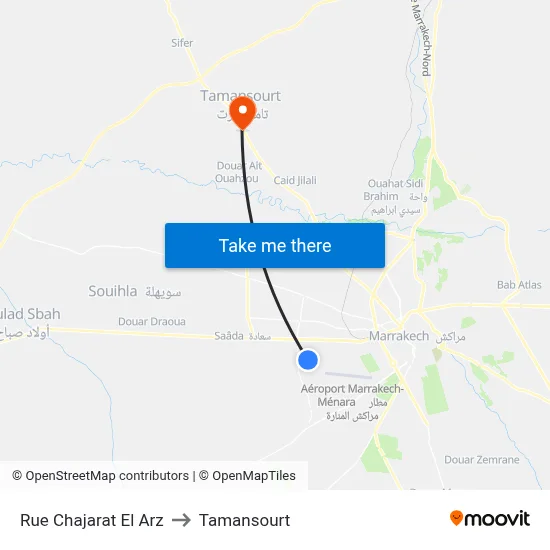 Rue Chajarat El Arz to Tamansourt map