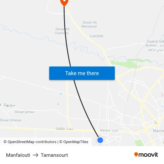 Manfalouti to Tamansourt map
