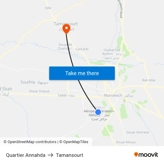 Quartier Annahda to Tamansourt map