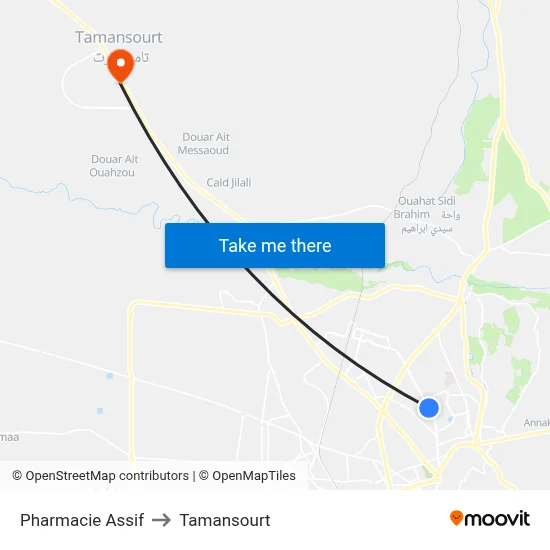Assif Pharmacy to Tamansourt map