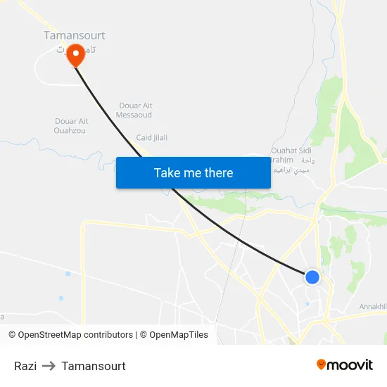 Razi to Tamansourt map