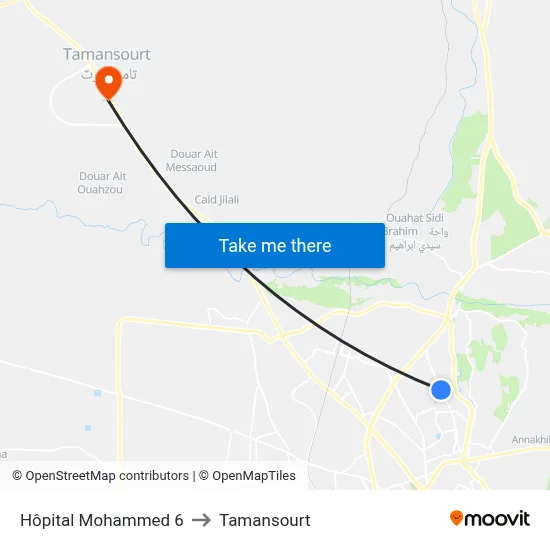 Mohammed 6 Hospital to Tamansourt map