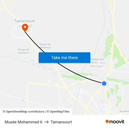 Musée Mohammed 6 to Tamansourt map