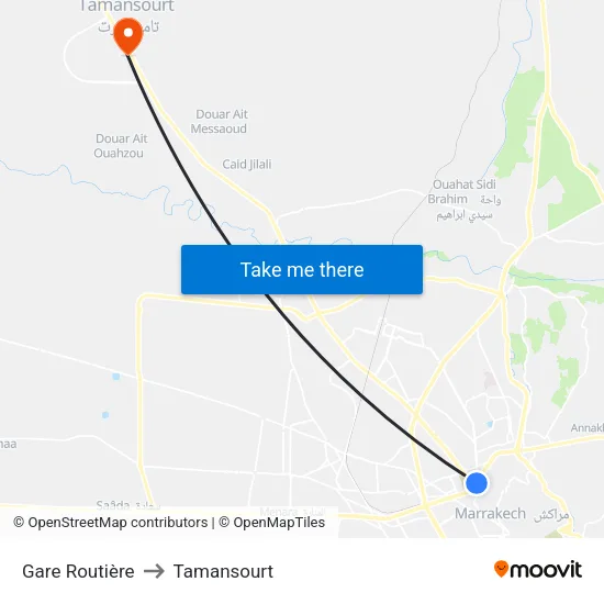 Gare Routière to Tamansourt map
