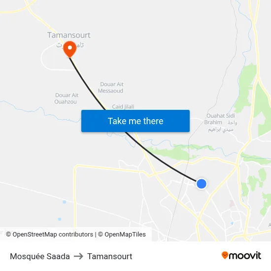 Mosquée Saada to Tamansourt map