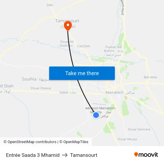 Entrée Saada 3 Mhamid to Tamansourt map