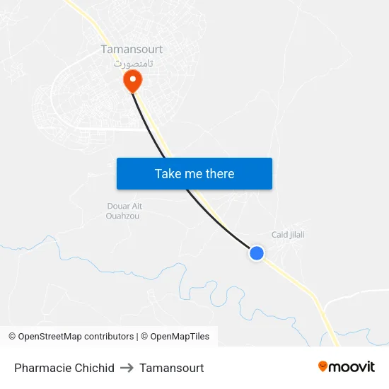 Pharmacie Chichid to Tamansourt map