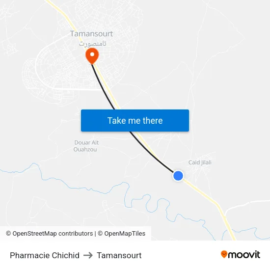 Pharmacie Chichid to Tamansourt map