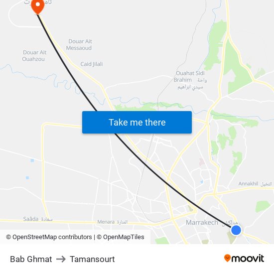 Bab Ghmat to Tamansourt map