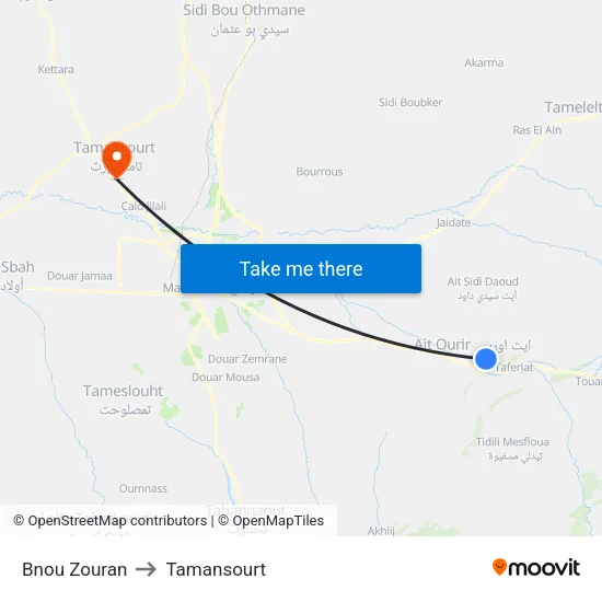 Bnou Zouran to Tamansourt map