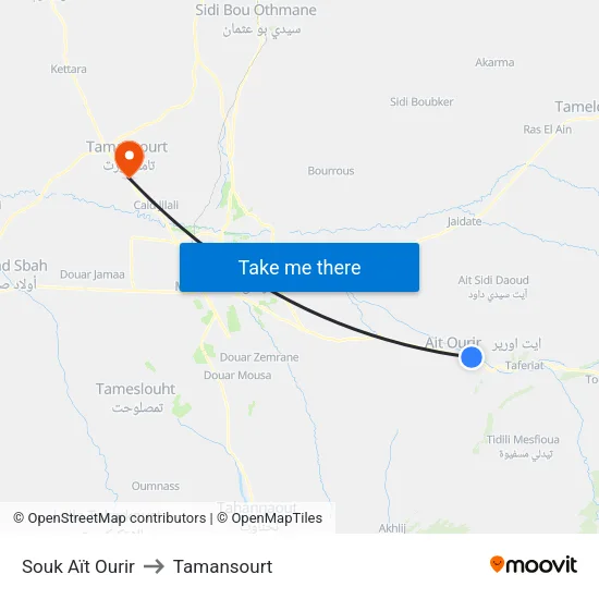 Souk Aït Ourir to Tamansourt map