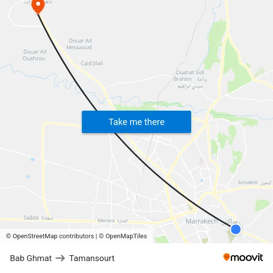 Bab Ghmat to Tamansourt map