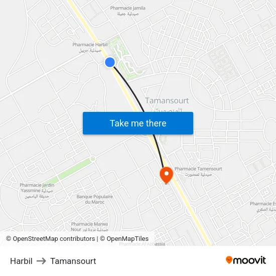 Harbil to Tamansourt map
