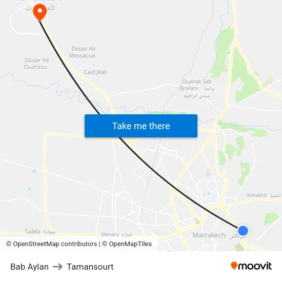 Bab Aylan to Tamansourt map