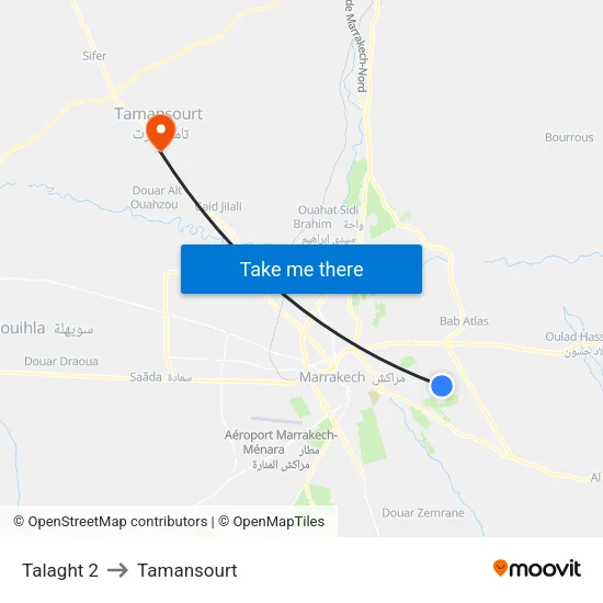 Talaght 2 to Tamansourt map