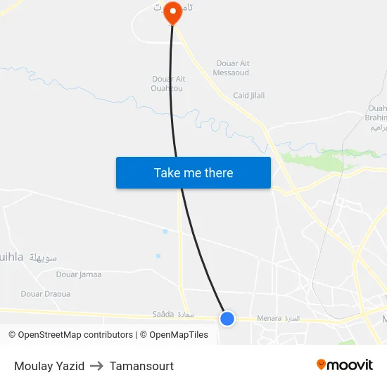 Moulay Yazid to Tamansourt map