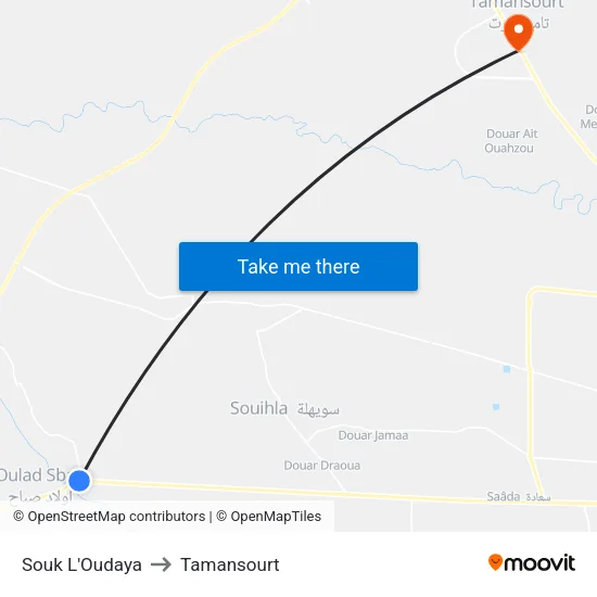 Souk L'Oudaya to Tamansourt map