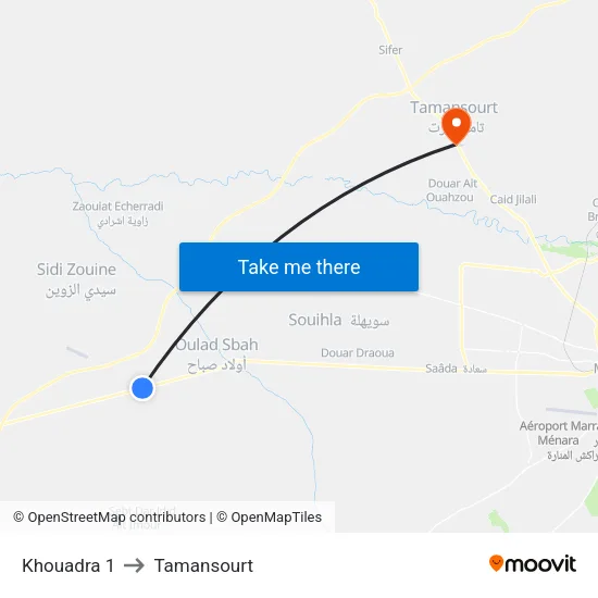 Khouadra 1 to Tamansourt map