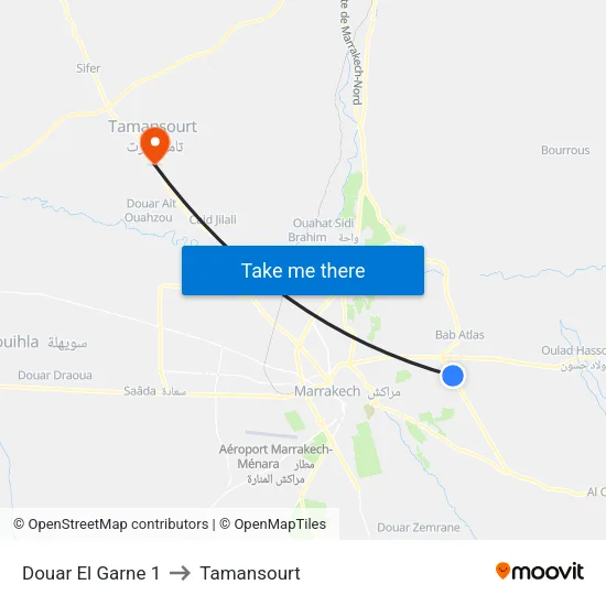 Douar El Garne 1 to Tamansourt map