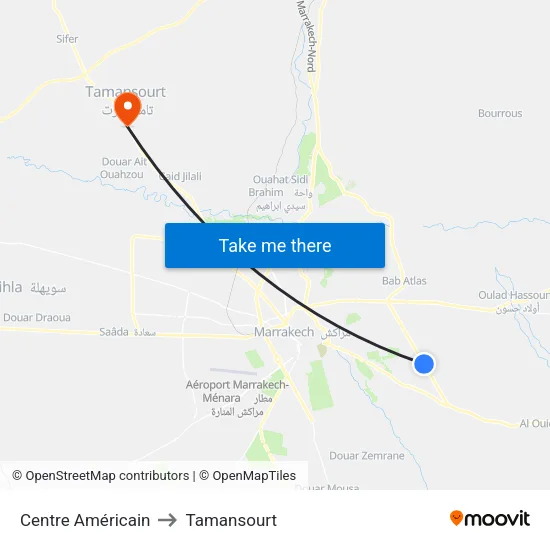 American Center to Tamansourt map