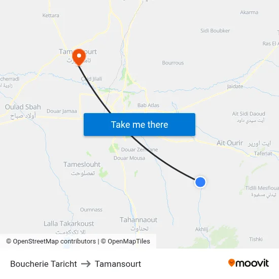 Boucherie Taricht to Tamansourt map