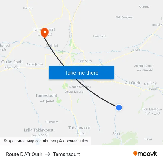 Route D'Aït Ourir to Tamansourt map
