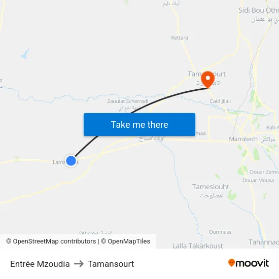 Entrée Mzoudia to Tamansourt map