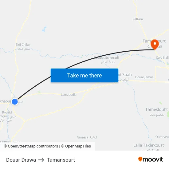 Douar Drawa to Tamansourt map
