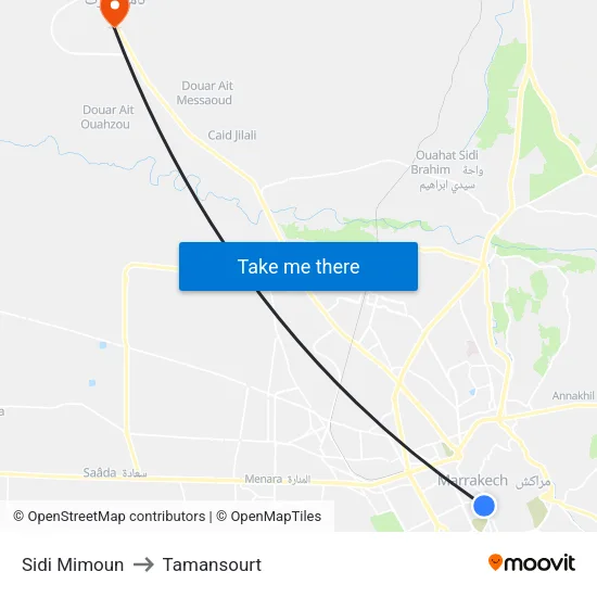 Sidi Mimoun to Tamansourt map