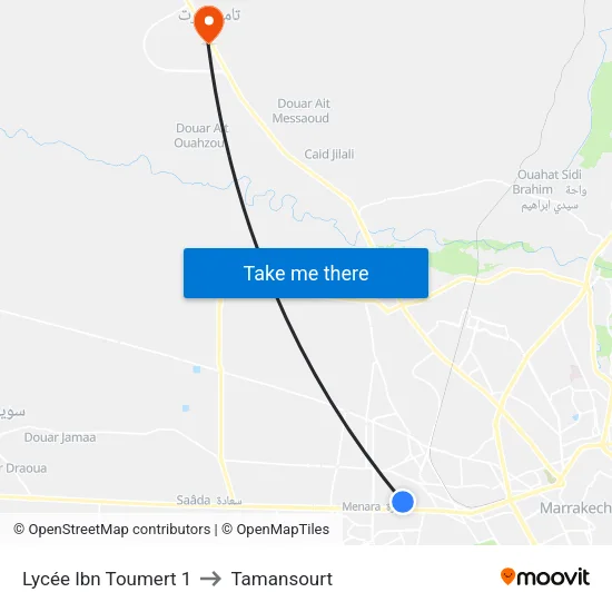 Lycée Ibn Toumert 1 to Tamansourt map