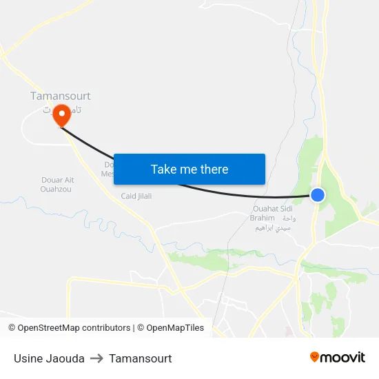 Usine Jaouda to Tamansourt map