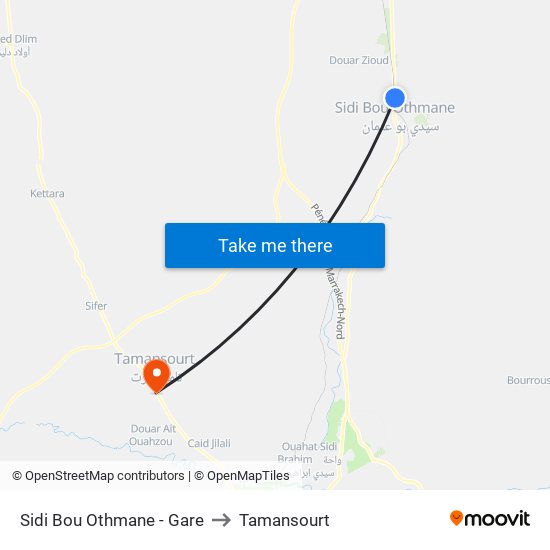 Sidi Bou Othmane - Gare to Tamansourt map