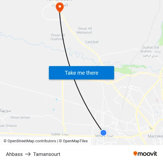Ahbass to Tamansourt map