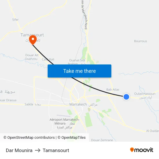 Dar Mounira to Tamansourt map