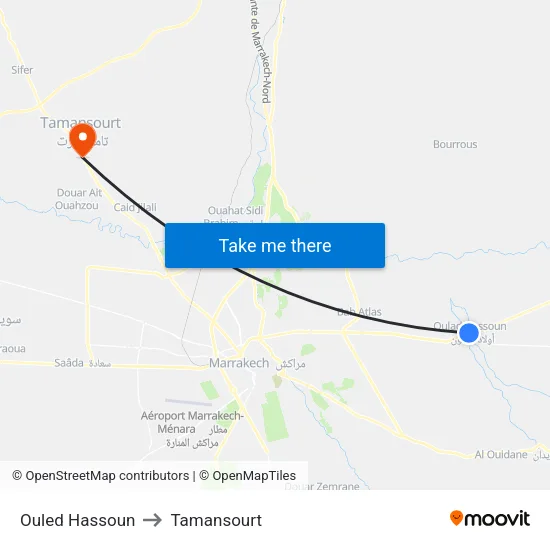 Ouled Hassoun to Tamansourt map