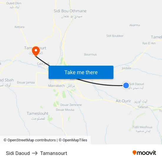 Sidi Daoud to Tamansourt map