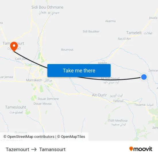 Tazemourt to Tamansourt map