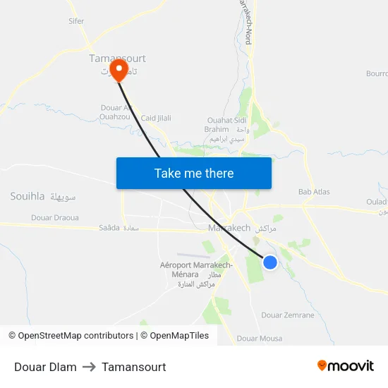 Douar Dlam to Tamansourt map